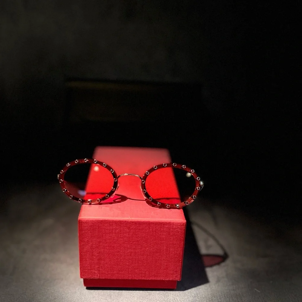 Valentino Red Oval Studded Sunglasses